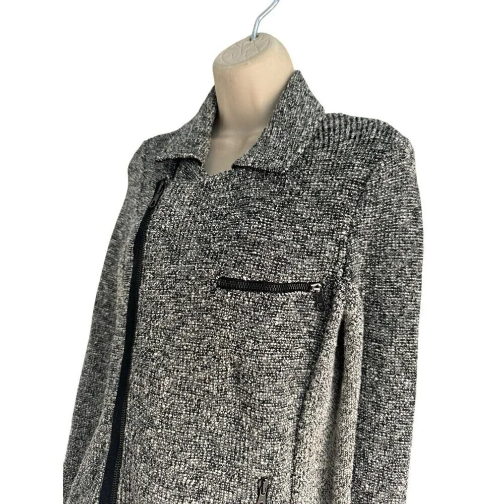 Rag & Bone Hart Tweed Biker Moto Black White Asymmetric Zip Knit Pockets S
